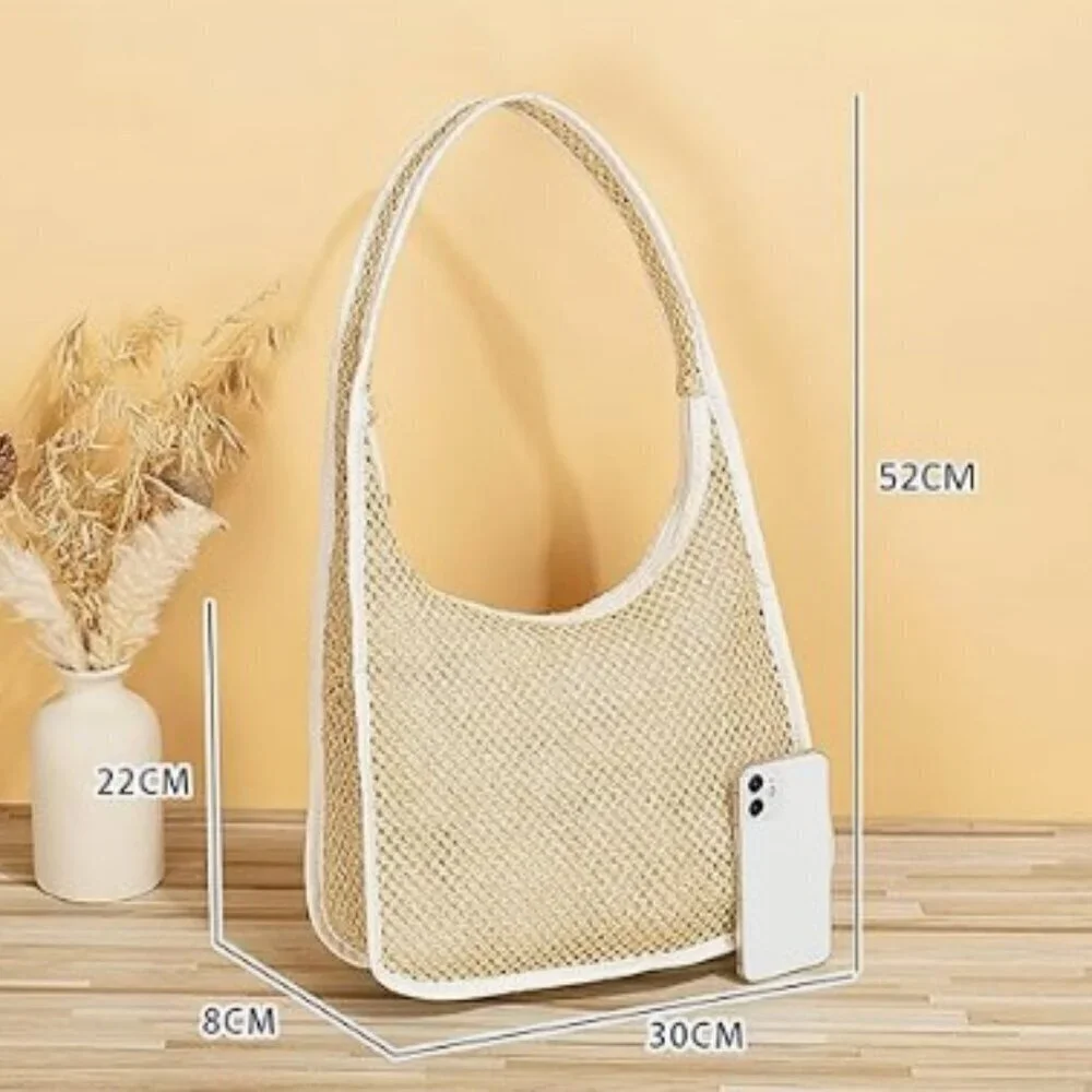 NWT BOHO WOVEN STRAW TOTE BAG – LIGHTWEIGHT BEACH & VACATION SHOULDER BAG